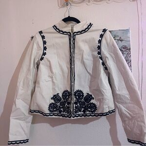 Boden White Embroidered Jacket with Navy Detailing - US 10